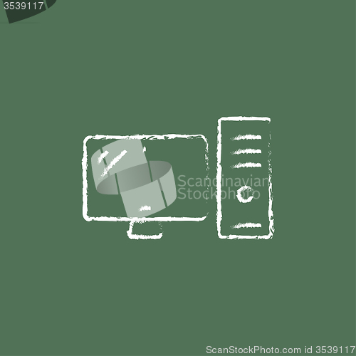 Image of CPU and monitor icon drawn in chalk.