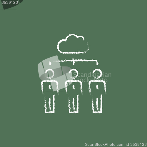 Image of Three businessmen under the cloud icon drawn in chalk.