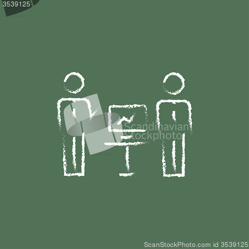 Image of Business presentation icon drawn in chalk.