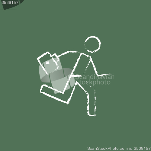 Image of Paramedic running with first aid kit icon drawn in chalk.