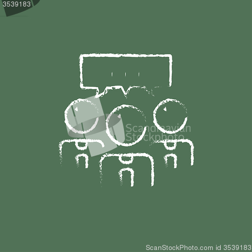 Image of People with speech square icon drawn in chalk.