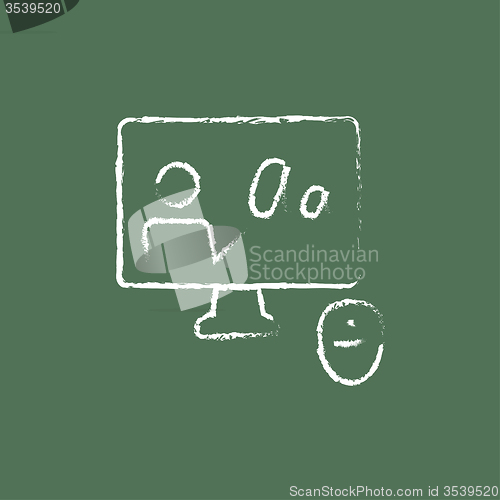 Image of Monitor and online tutorial icon drawn in chalk.