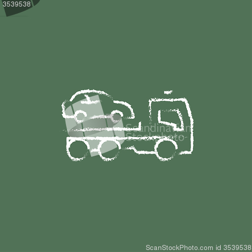 Image of Car towing truck icon drawn in chalk.