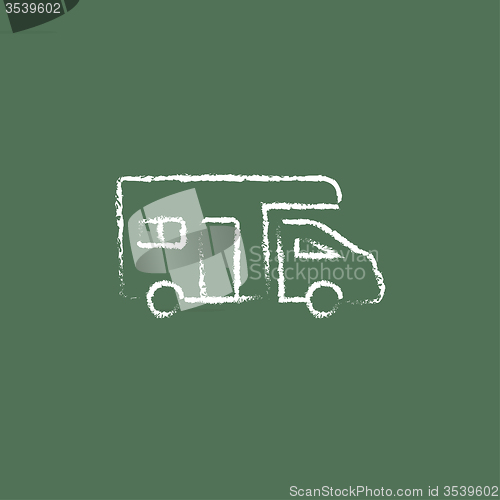 Image of Camper van icon drawn in chalk.