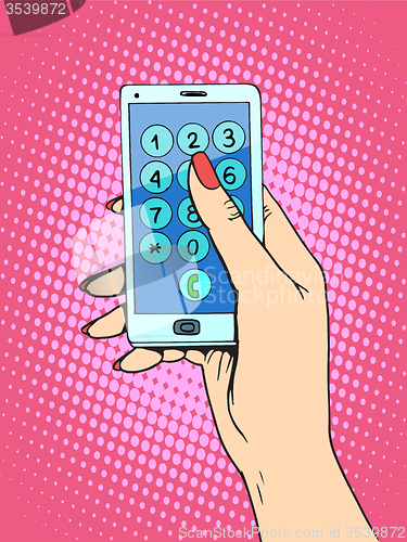 Image of Smartphone woman dials the phone number