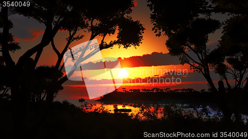 Image of Sunset over beautiful lake region