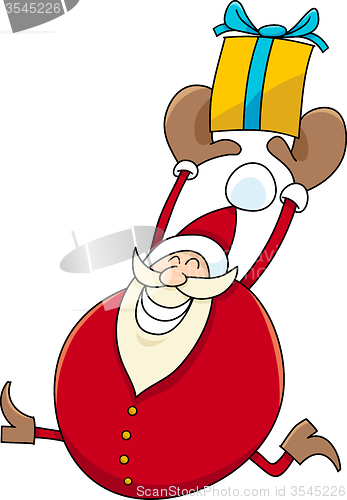 Image of santa with present cartoon