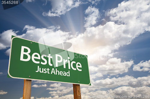 Image of Best Price Green Road Sign Over Clouds