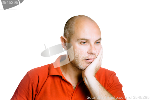 Image of man. Toothache. Isolated on white. Studio