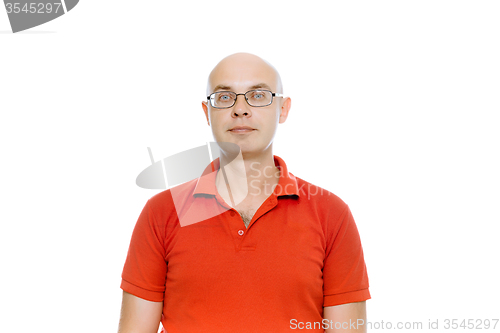 Image of bald man with glasses. Isolated on white