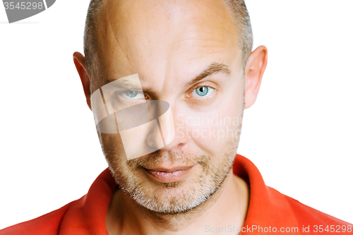 Image of man scowling. Isolated on white. Studio