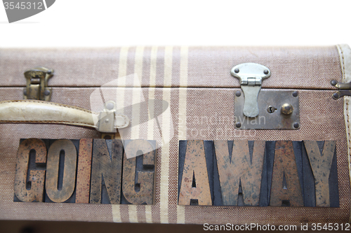 Image of vintage luggage with words going away