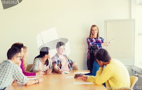 Image of group of smiling students with white board