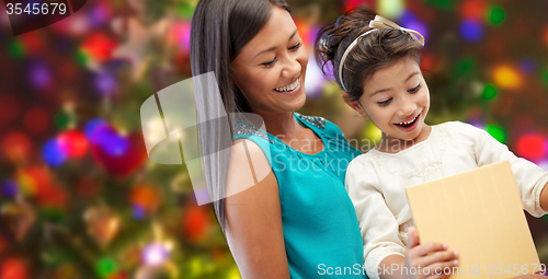 Image of happy mother and child with gift box