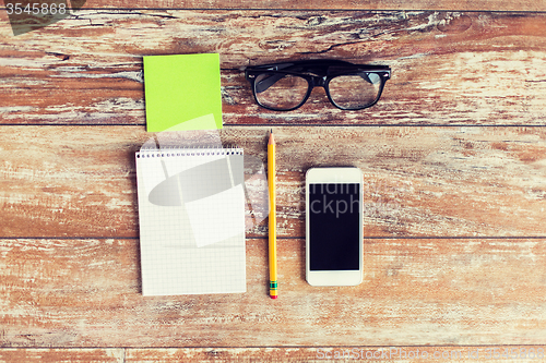 Image of close up of office stuff on table