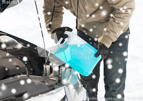 Image of closeup of man pouring antifreeze into car