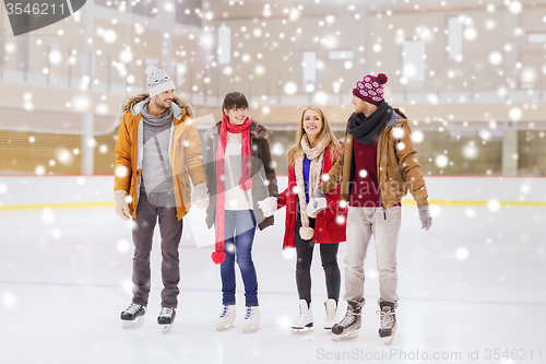 Image of happy friends on skating rink