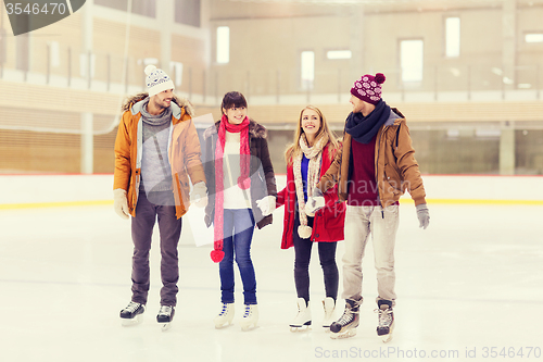 Image of happy friends on skating rink