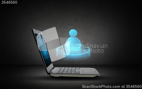 Image of laptop computer with internet contact projection