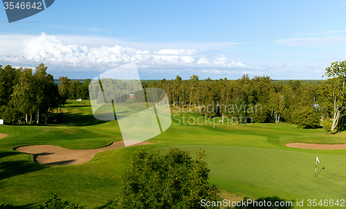 Image of natural landscape with golf field or course view