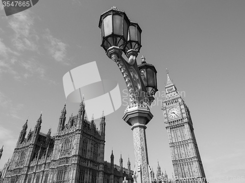 Image of Black and white Houses of Parliament in London
