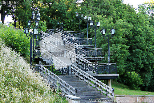 Image of wooden stairs in the city park