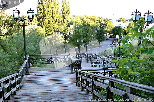 Image of wooden stairs in the city park