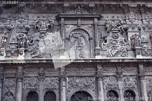 Image of nice sculptures on the front of building in Lviv