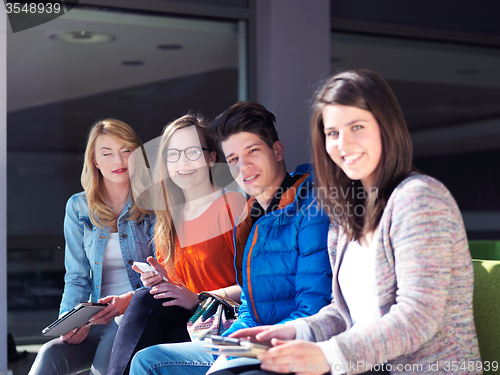 Image of students group working on school  project  together