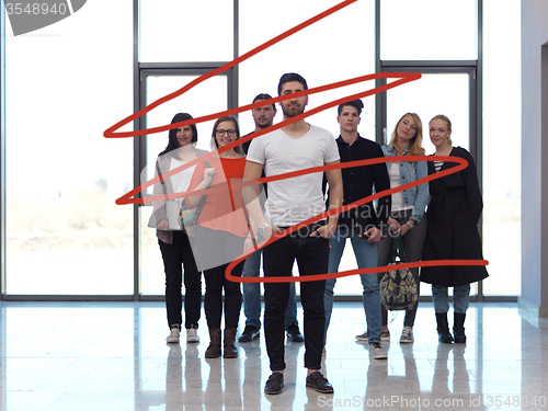 Image of students group standing together as team