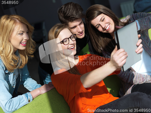 Image of students group working on school  project  together