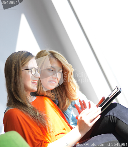 Image of students group working on school  project  together
