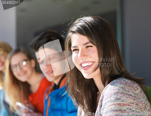 Image of students group working on school  project  together