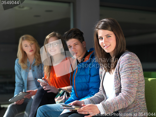 Image of students group working on school  project  together