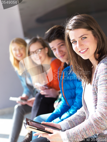 Image of students group working on school  project  together