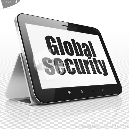 Image of Protection concept: Tablet Computer with Global Security on display