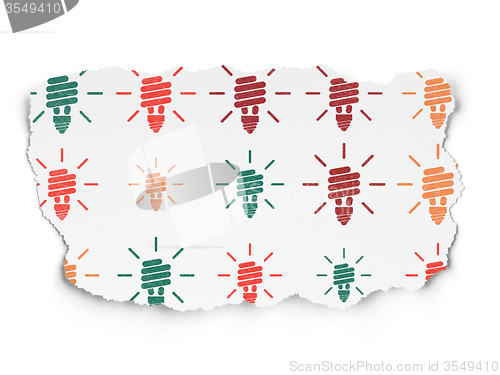 Image of Business concept: Energy Saving Lamp icons on Torn Paper background