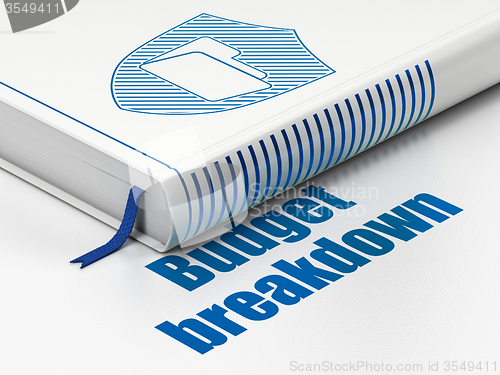 Image of Business concept: book Folder With Shield, Budget Breakdown on white background