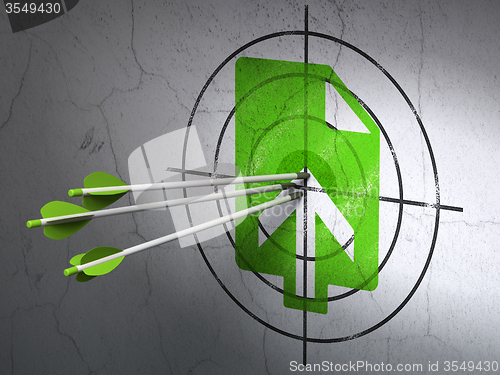 Image of Web design concept: arrows in Upload target on wall background