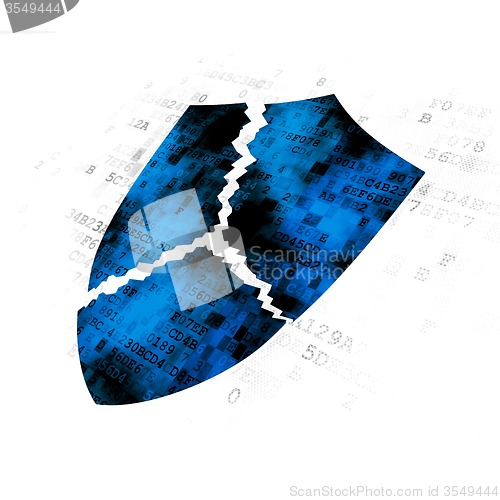 Image of Safety concept: Broken Shield on Digital background