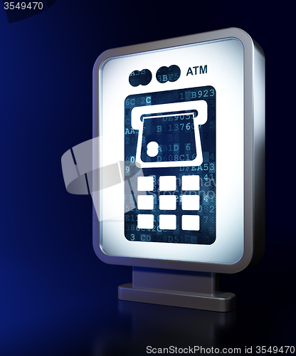 Image of Currency concept: ATM Machine on billboard background