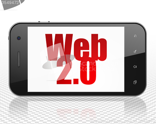 Image of Web development concept: Smartphone with Web 2.0 on display