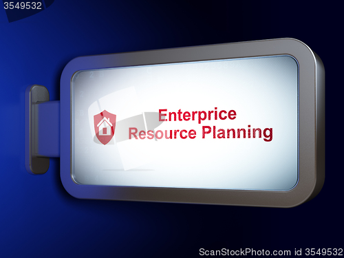 Image of Business concept: Enterprice Resource Planning and Shield on billboard background