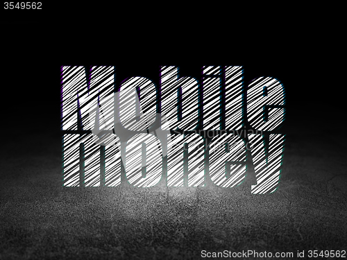 Image of Money concept: Mobile Money in grunge dark room