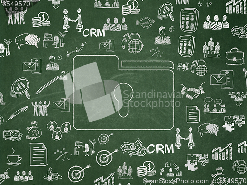 Image of Finance concept: Folder With Keyhole on School Board background