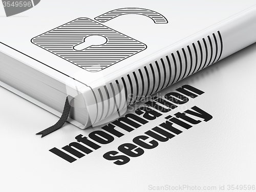 Image of Security concept: book Opened Padlock, Information Security on white background