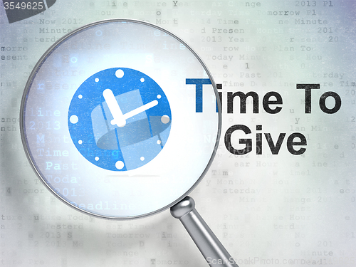 Image of Time concept: Clock and Time To Give with optical glass