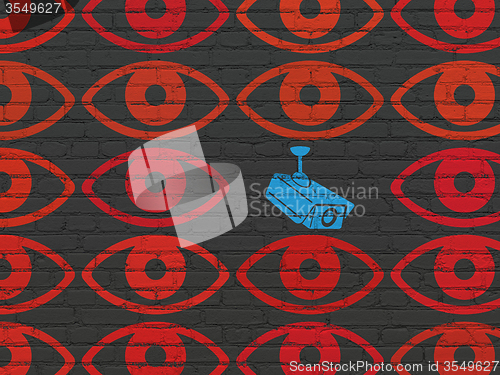 Image of Protection concept: cctv camera icon on wall background