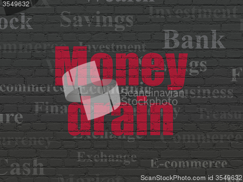 Image of Money concept: Money Drain on wall background