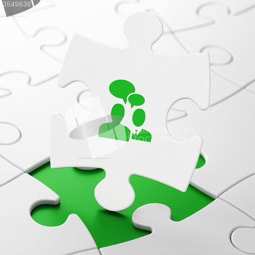 Image of Business concept: Business Meeting on puzzle background